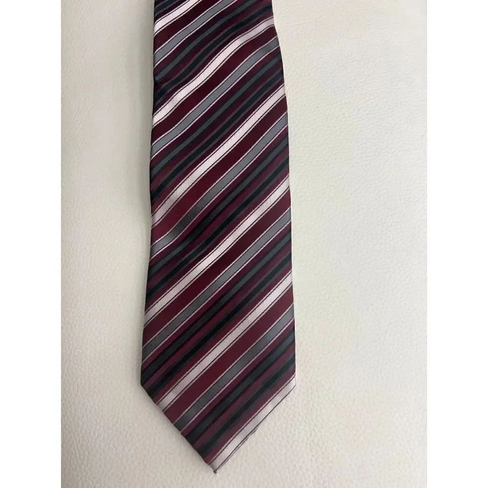 Covington Men’s Black Gray Silver Burgundy Stripe Necktie